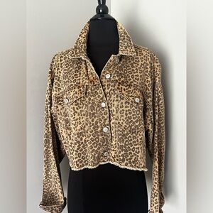 PacSun Leopard Print Cropped Lightweight Denim Jacket